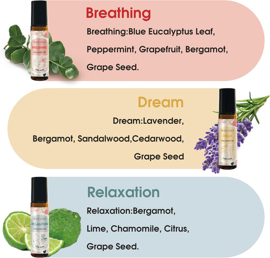 Aromatherapy Essential Oil Roll-On Set – 6x10ml Essential Oil Blends with Roller Bottles, Portable Essential Oils for Diffusers for Home,Relaxing Gift for Women & Men