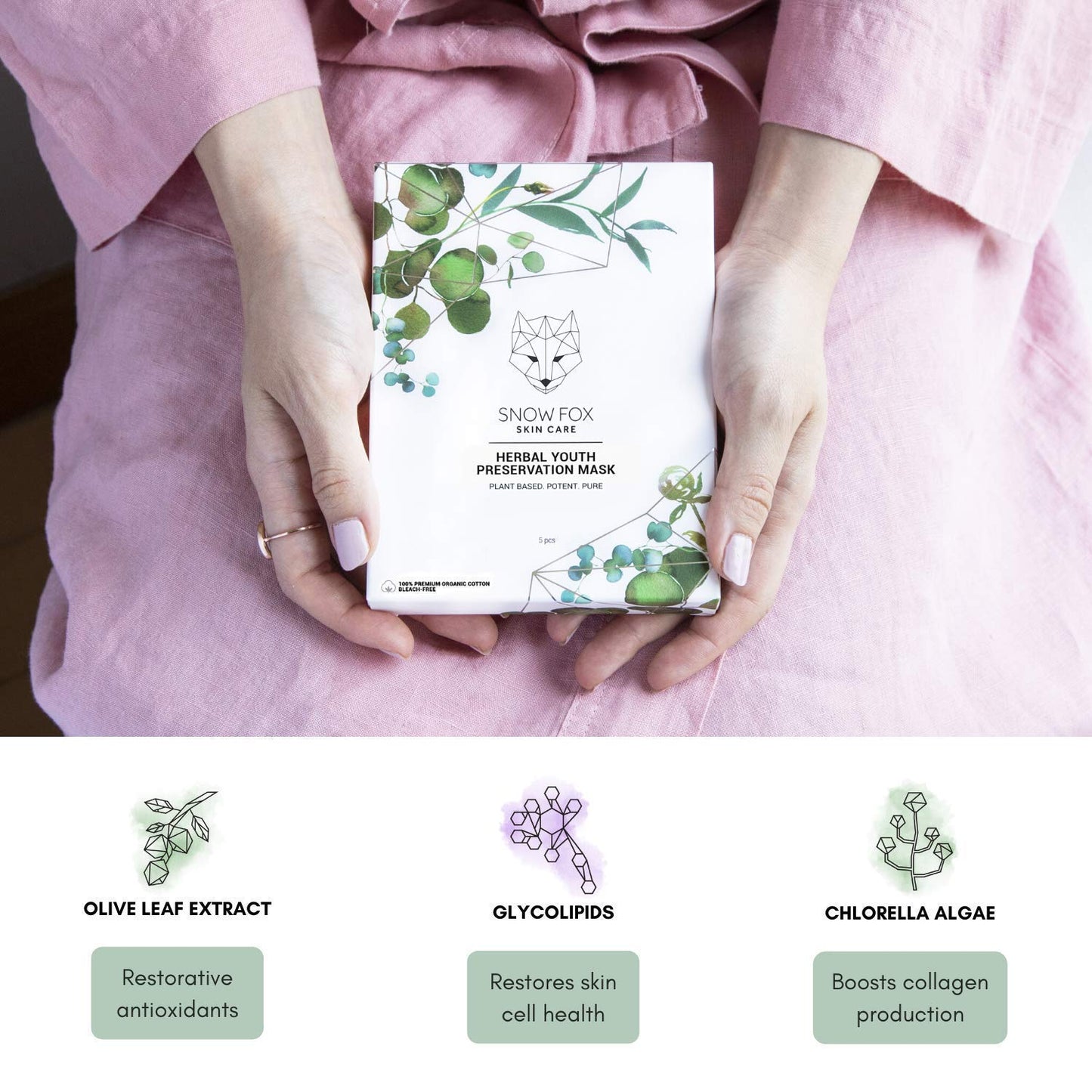 Snow Fox Herbal Youth Mask with Elasticity Production and Collagen Boost, 5-Pack