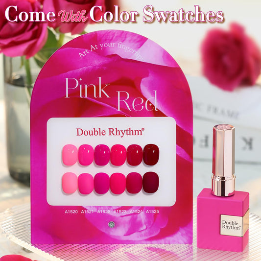 Double Rhythm 6 Pcs 15 ML Gel Polish Set Same Color Same Bottle Soak Off Gel Polish Kit Nail Art Manicure Salon DIY at Home for Women (Neon Light Pink Purple Burgundy Red-T6-8)