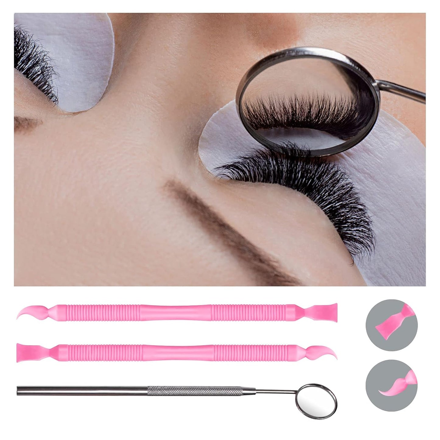 Libeauty Pink Eyelash Lift Tool, Lash Extension Supplies Metal Makeup Mirror, Lash Lifting Applicator Brush Needle for Salon or Home Use