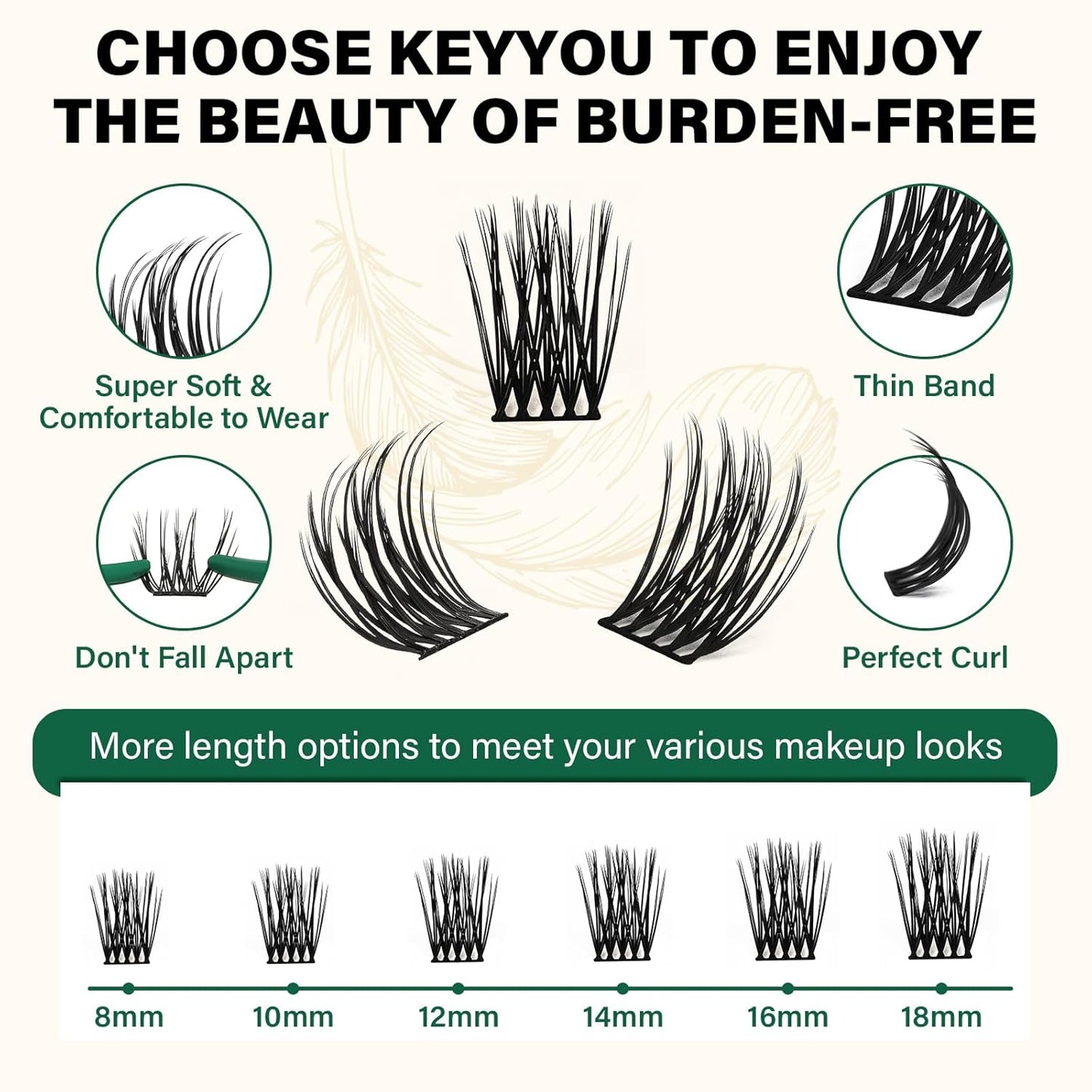 Lash Clusters 144pcs Individual Lashes D Curl 12mm Eyelash Clusters KEYYOU Air Touch Cluster Lashes Super Lightweight Soft Wispy Comfortable Easy DIY at Home(Air03-D-12mm)