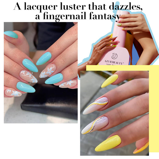 AZUREBEAUTY Nail Polish Set, 4 Colors Pastel Lime Green Yellow Pink Quick Dry Natural Nail Lacquer Strengthening Treatment Kit DIY Salon at Home