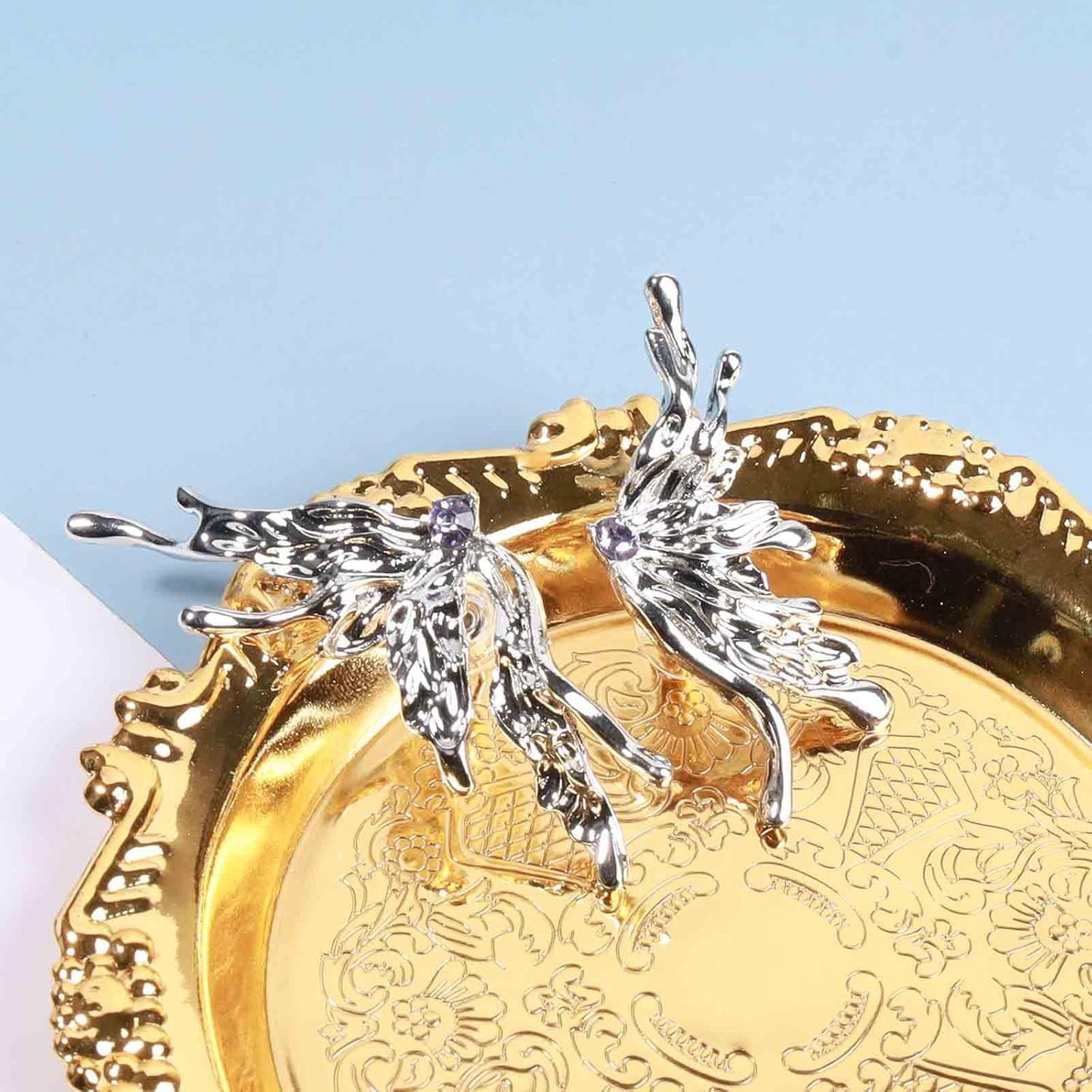 Punk Butterfly Wing Earrings Rhinestone Wing Studs Earrings Silver Half Wing Earrings Cool Mismatch Animal Earrings Jewelry for Women and Girls