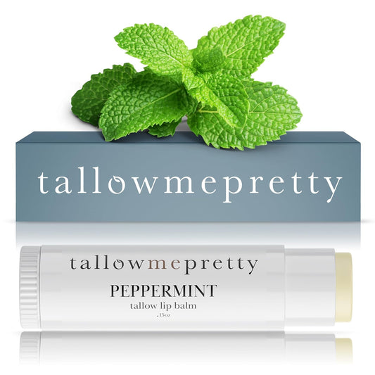 Peppermint Lip Balm, Ultra-Soothing, Deeply Hydrating Tallow Lip Balm with Grass Fed Beef Tallow, Beeswax, Jojoba Oil & More, Non Toxic Lip Care, Made in the USA, 0.15 Oz.