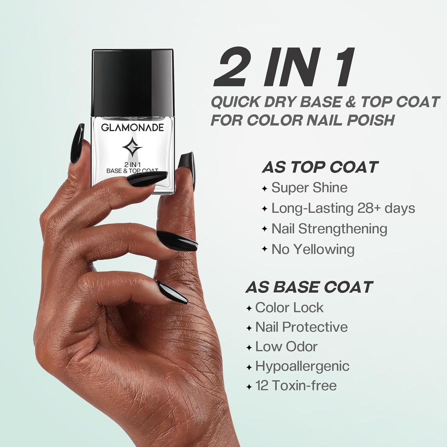 Base Top Coat Nail Polish: 2 in 1 Clear Quick Dry Nail Polish Color Protection Long Lasting Shine Polish Resists Smudging Chipping Fading Fast Air Dry Nail Coat for Women