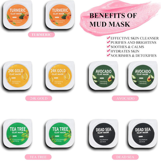 Clay Mask Set 20 Pods, Face Mask Skin Care, Green Tea, Turmeric, Dead Sea Mud, Rose, 24K Gold, Eggplant, Avocado, Mud Mask Deep Cleansing Skin, Blackhead Removal, Men & Women Facial Mask