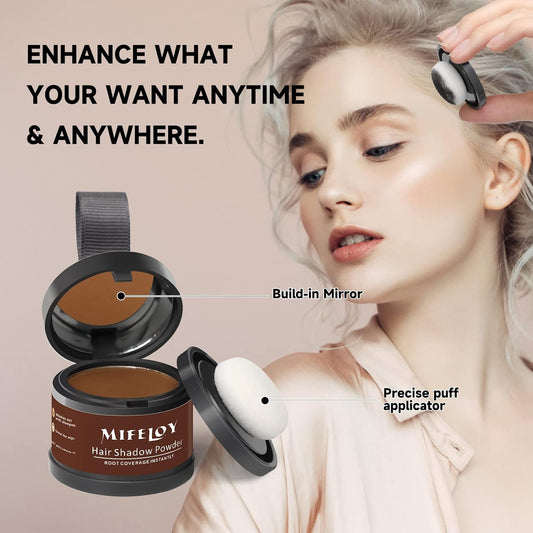 Root Touch Up Powder, Cover Up Hair Color for Grays, Root Coverage for Women Men, Roots Concealer for Beard Line Eyebrow, Instantly Shadow Powder for Thinning Grey Hairline, Medium Brown