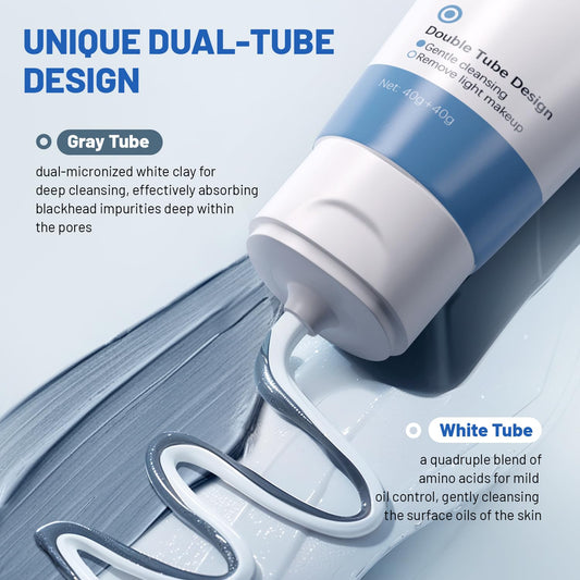 Clay Mask, Double effect Mud Mask for Face and Body, Spa Quality Pore Reducer for Acne, Blackheads & Oily Skin Deep Clean for All Skin Type,Natural Vegan Skincare,Tightens Skin & Exfoliate.