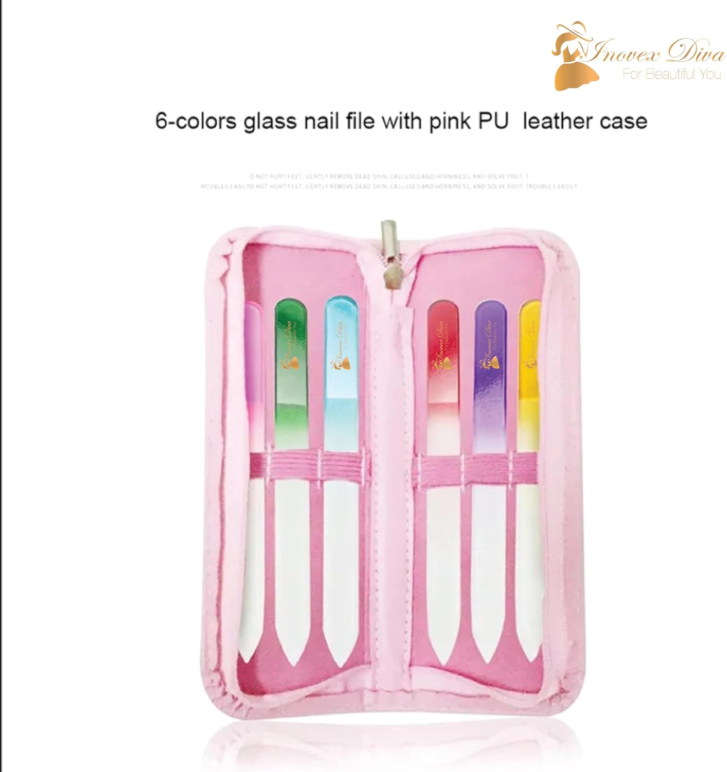 6 Pack Crystal Glass Finger nail File with PU Leather Bag, Professional Czech Glass acrylic Nail File & Nail Buffers, Nail File for Shiny, Natural & Acrylic Nails, Nail Care Tools Gifts by INOVEX Diva