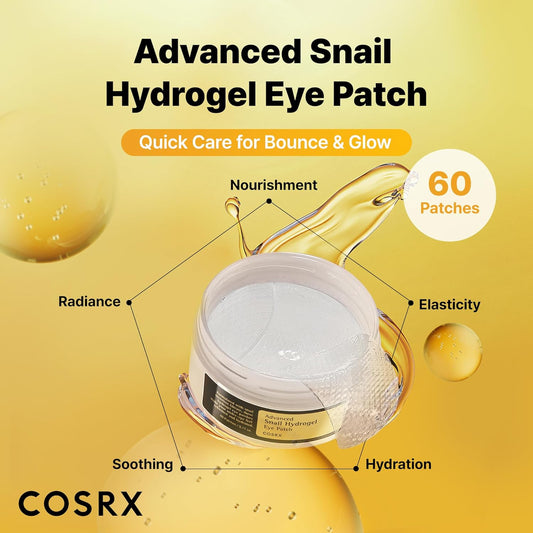COSRX Advanced Snail Hydrogel Eye Patch (60pc), Gel Serum Mask, Puffy Undereye Treament, Fine Lines, Refresh, Hydrate| Paraben free, Korean Skin Care