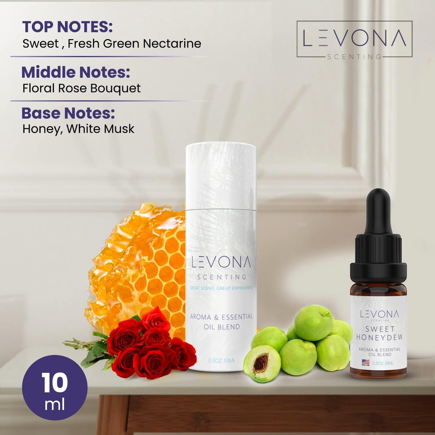 Levona Scent Essential Oils - Scents for Home, Hotel & Office Use - Perfect for Home Diffuser & Humidifiers - Aroma Fragrance Oil, Ideal for Massage, Relaxation, and Spa - Sweet Honeydew, 10ml