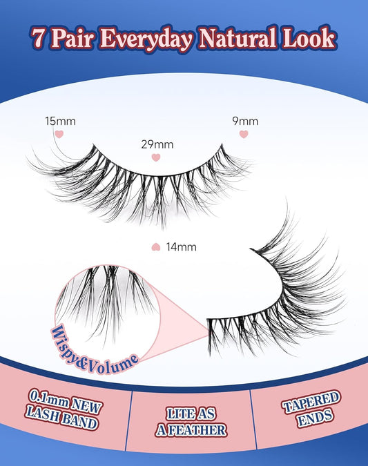 Cat eye Lashes Natural Wispy Lash Strip Natural Look Flared Eyelashes Fairy False Eye Lashes Fluffy False Eyelashes Soft 7 Pairs D97