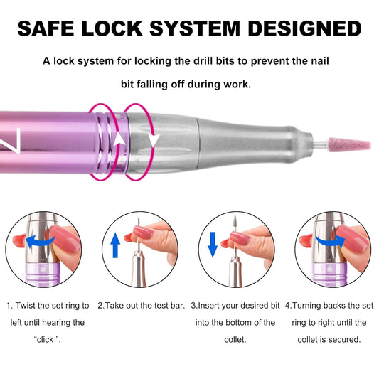 M Mase- Professional Nail Drill Machine - Coreless 2-in-1 Nail File - Electric, Cordless, 35000 RPM, HD Display - Electric Nail Drill for Professional & Home Use (Gold)