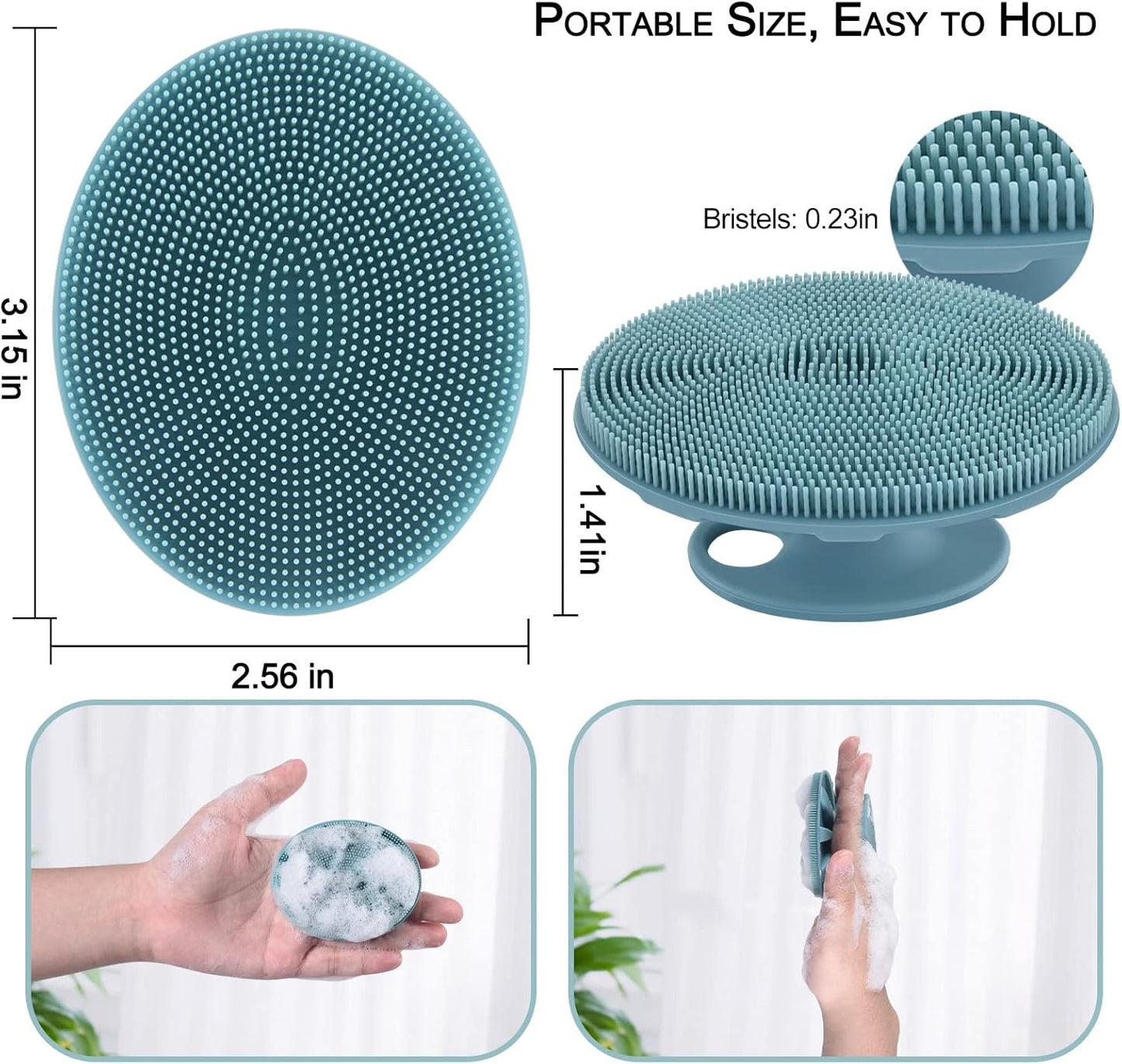 INNERNEED Silicone Face Scrubber, Exfoliating Brush Manual Handheld Facial Cleansing Brush Blackhead Remover, Food-Grade Soft Bristles (Dark Green+Pink)