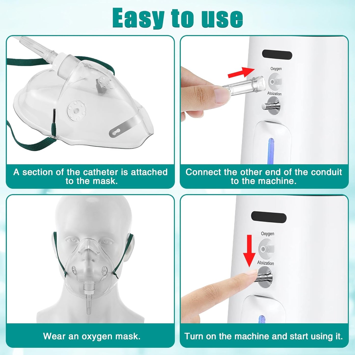 Geiserailie 2 Pack M Size Oxygen Mask with 6.6 Ft Tubing and Adjustable Elastic Strap, Adult Oxygen Mask with Tubing, Transparent Masks for Face Adult