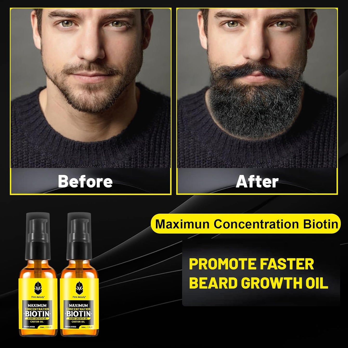 Beard Oil,Maximun Thickening Biotin, with Castor Oil and Argan & Jojoba Oils, Promotes Beard Growth, Styles, Strengthens & Softens Beards & Mustaches,1 Ounce*2（2 Pack）