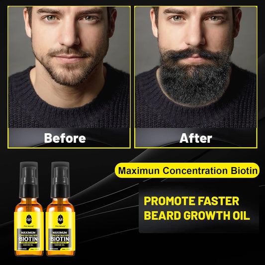 Beard Oil,Maximun Thickening Biotin, with Castor Oil and Argan & Jojoba Oils, Promotes Beard Growth, Styles, Strengthens & Softens Beards & Mustaches,1 Ounce*2（2 Pack）