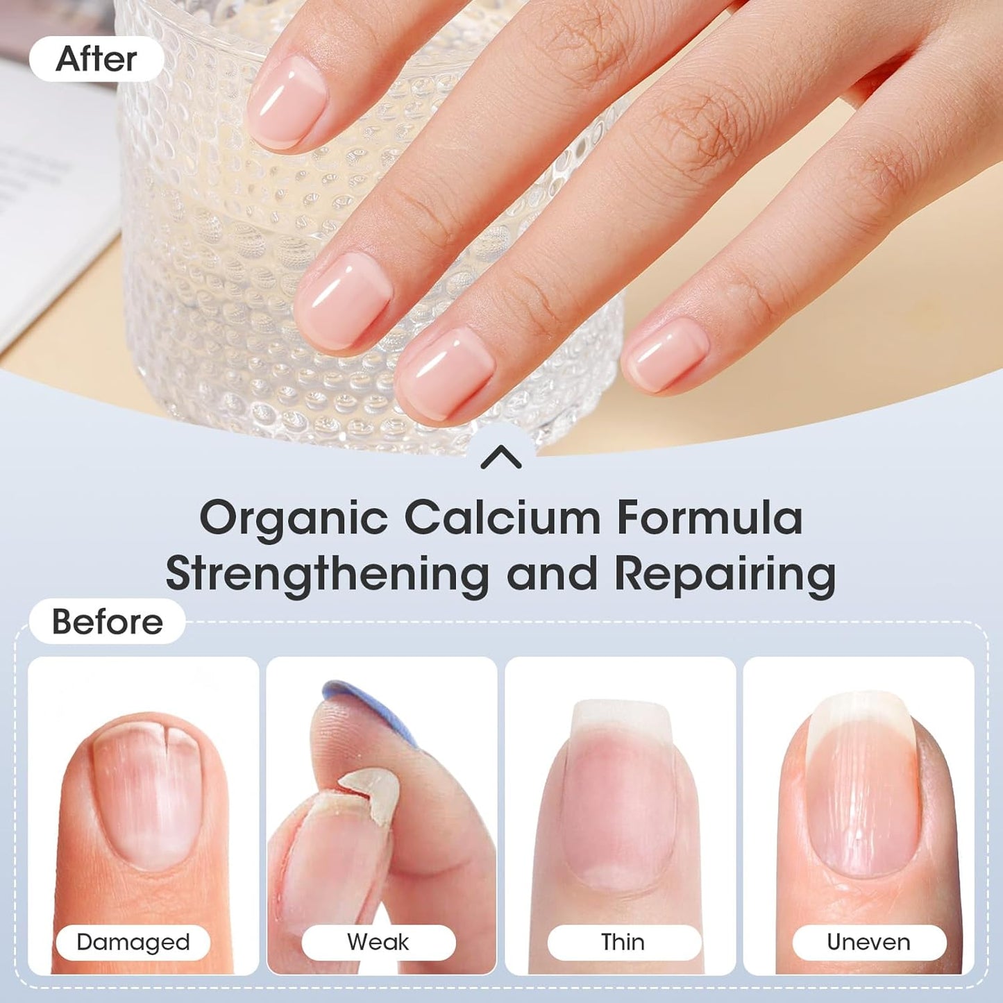 GELLEN Clear Nail Polish Base Coat, Calcium-Formula Nail Base Coat Strengthener Strengthens Nails, Anti-yellowing, Quick Air Dry, No UV Gel, Hema Free, Non-toxic, No Chip, Long Lasting, Protect Nails