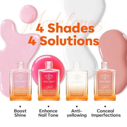 modelones Nail Strengthener Kits Milky White Glitter Pink Nude Nail Polish Sets Nail Repair for Damaged Nails Strengthener and Growth for Thin Weak & Damaged Nail Care Kit for Women 4 Pcs Gifts Sets