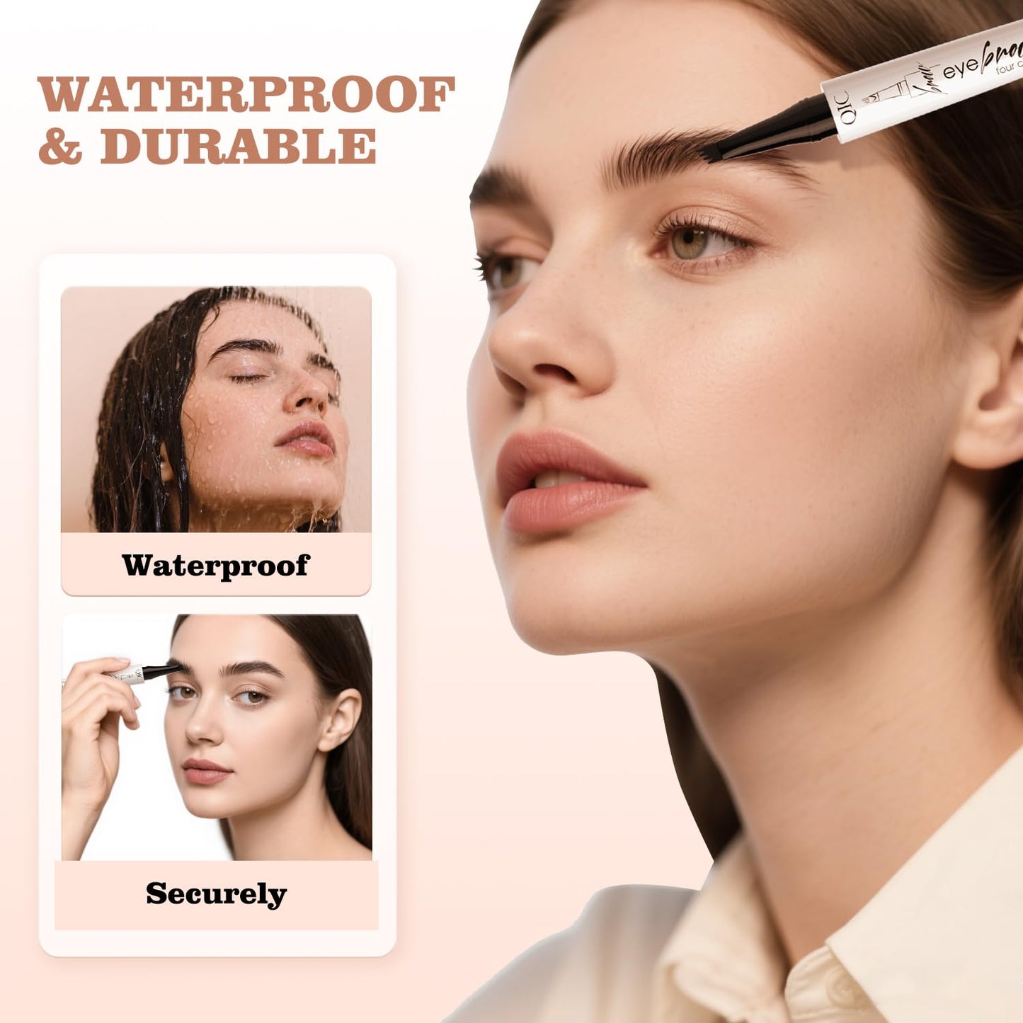 Eyebrow Pen, Waterproof Microblading Eyebrow Pencil, 4 Tip Precise Eye Brow Makeup Pen for Women to Effortlessly Create Hair Like Natural Brows, Non Dry Out and Last All Day (Light brown)