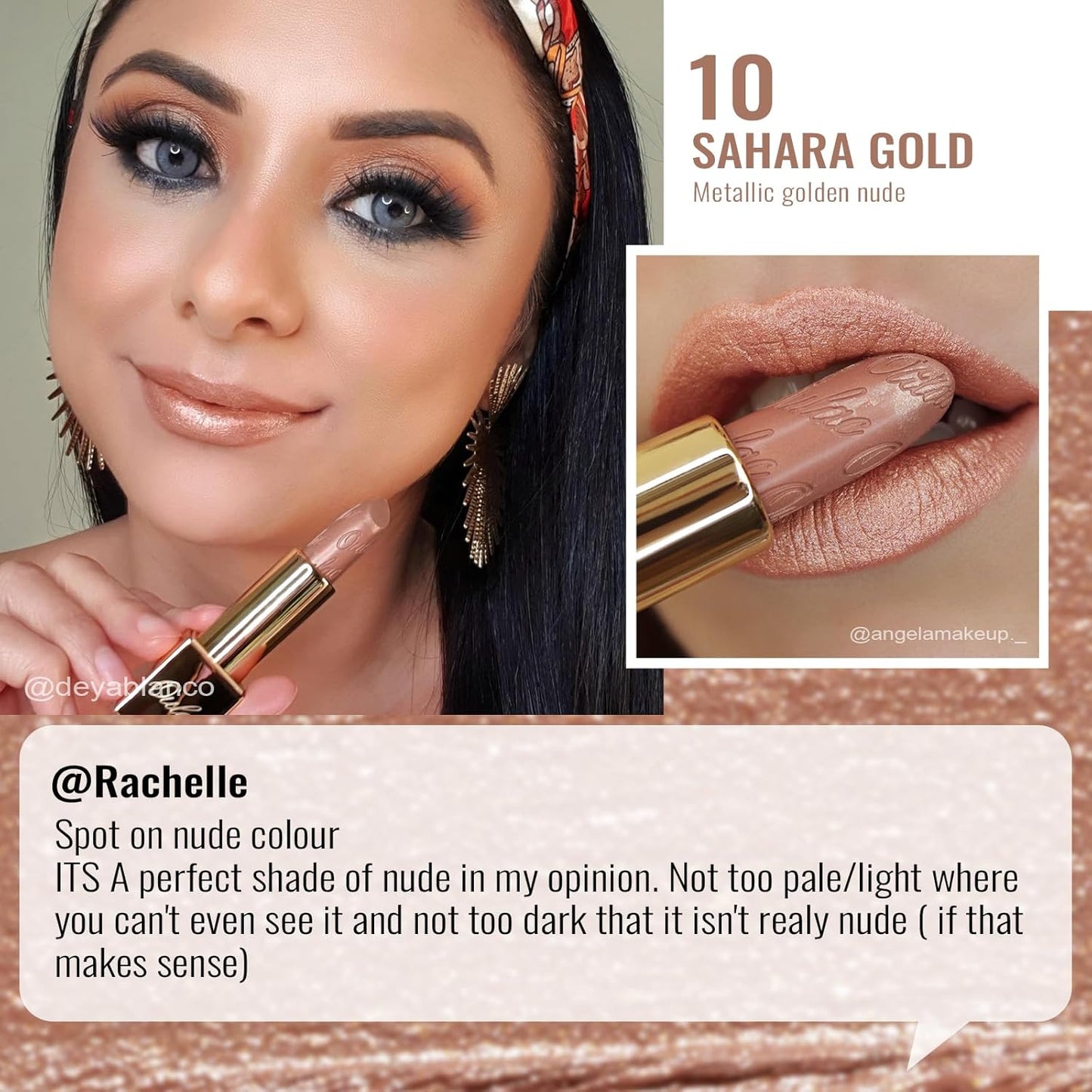 Oulac Nude Lipstick for Women with Metallic 3D Shine Lightweight Hydrating Formula, High Impact Lip Color, Vegan Beauty, Full Coverage Lip Makeup, Christmas Gifts for Women, Sahara Gold(10)