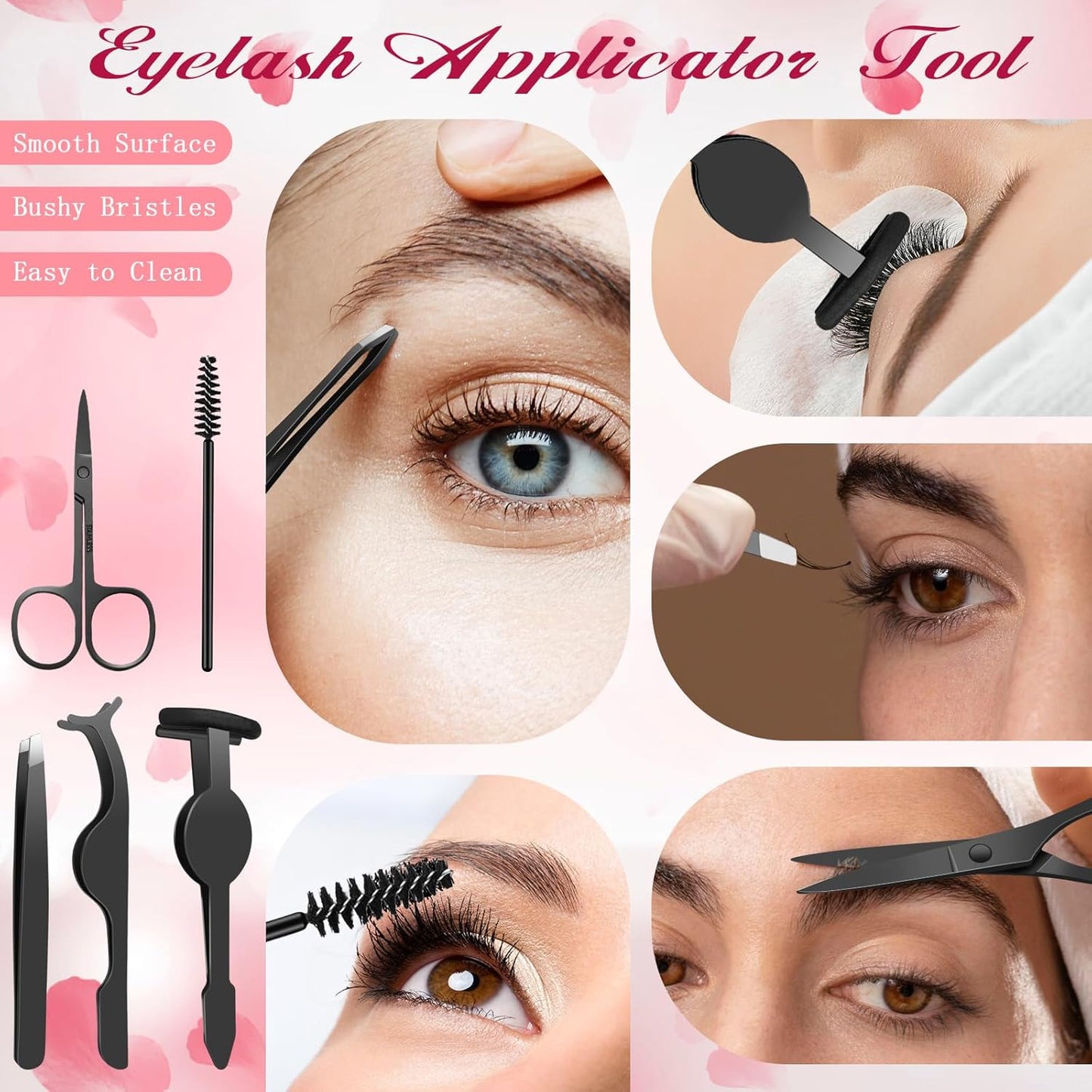 Eyelash Applicator Tool – 5-in-1 Lash Applicator Tool Set with Eyelash Extension Tweezers, Scissors, Brush – Professional Eye Lash Applicator Tools for DIY Eyelash Extensions, Cluster Lashes