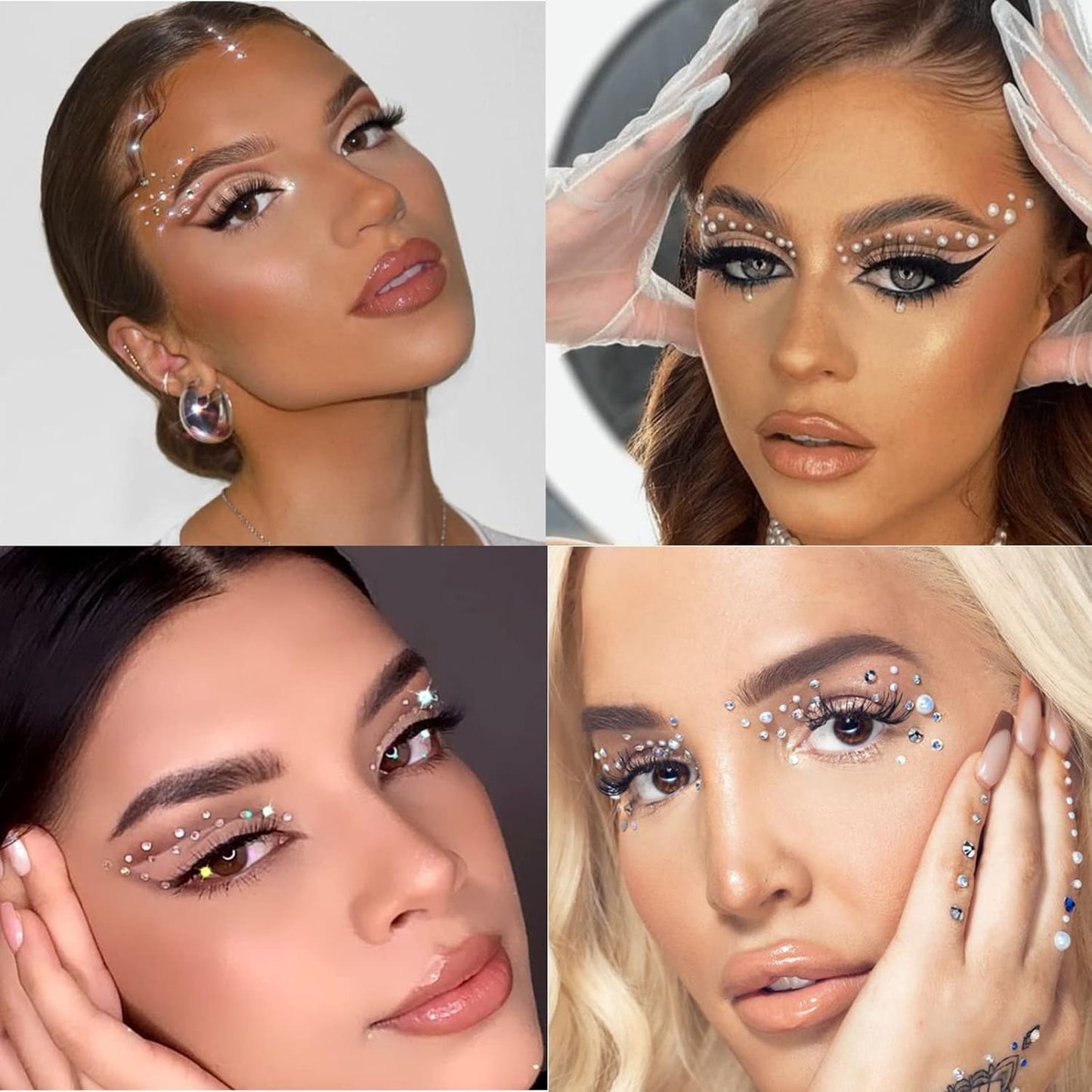 Nail Art Pearls Rhinestones with Glue Gel White Flatback Pearls Luxurious Nail Charms Supplies Accessories Colorful Nails Rhinestones Gems Jewelry for Women Nails Design