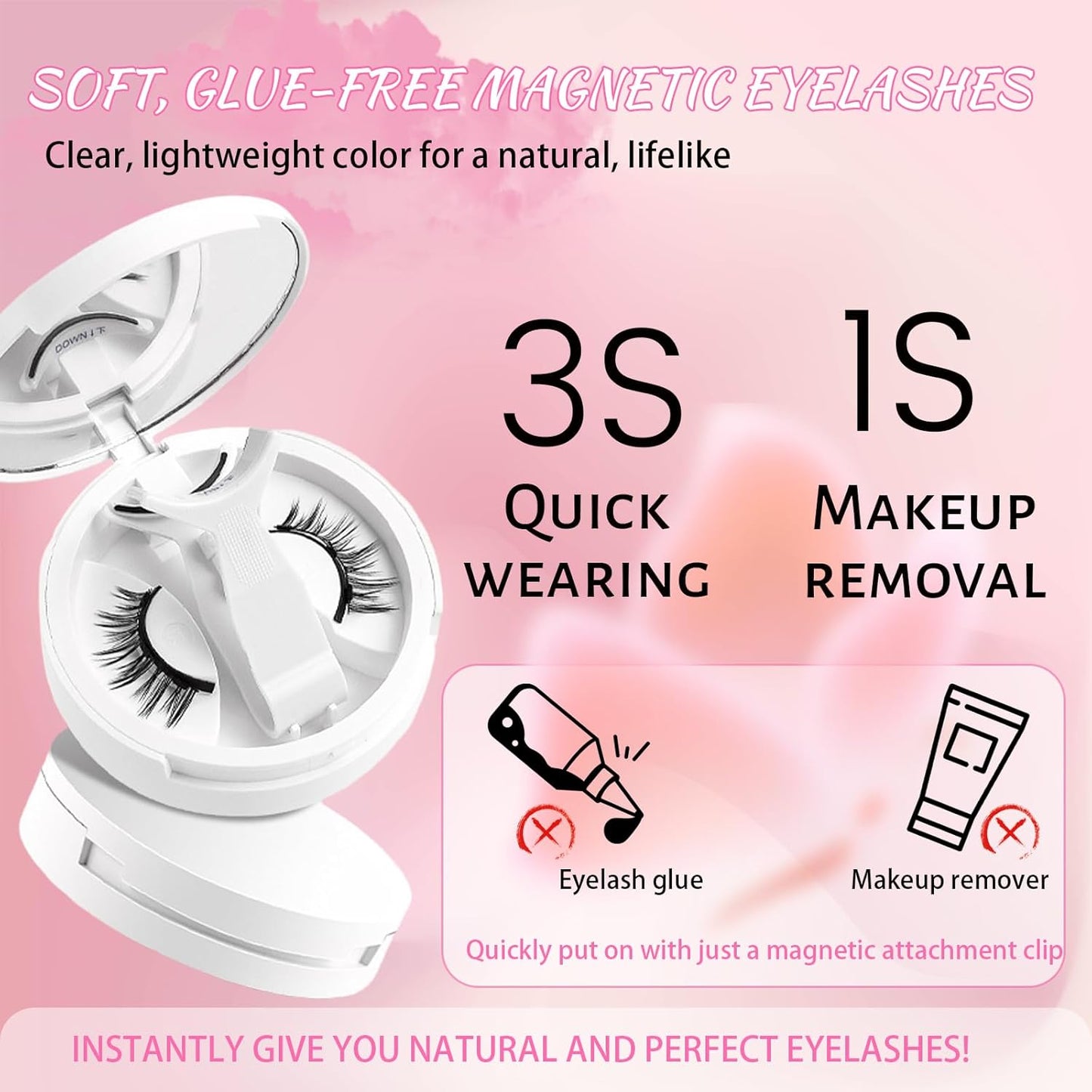 Lumentes Magnetic Eyelashes, Lumentes Magnetic Eyelashes with Applicator, Reusable No Glue Lashes, Natural Look Soft Comfortable Magnetic Lashes, Easy to Wear and Remove (Silky Black)