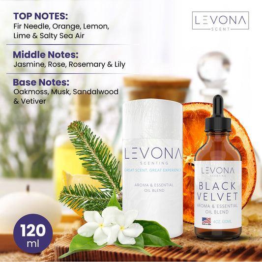Levona Scents Oil Diffuser Essential Oils: Fragrance Oil for Diffuser - Black Velvette Diffuser Oils Scents - Woody Citrus with Herbal Floral Essential Oil Blends, Oakmoss, White Musk & Sandalwood
