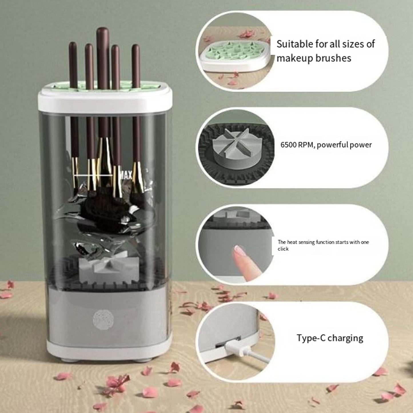 Wavearnn Electric Makeup Brush Cleaner,2025 upgrade 2-in-1 Electric Makeup Brush Automatic Cleaner,Efficient Deep Cleaning All Types Of Brushes,For All Types Of Brushes Set (charge,White)