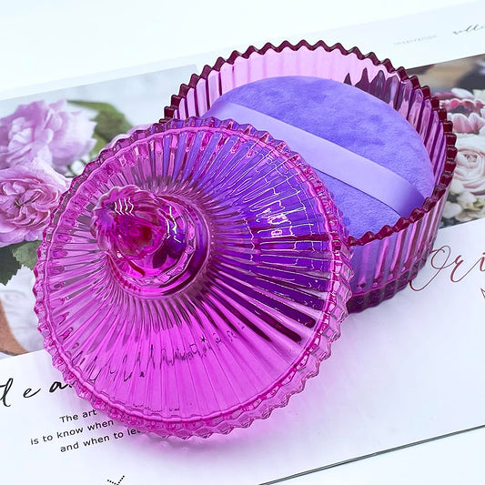 2 Pack Extra Large 5.2" Beige & Purple Powder Puffs and 5.3" Glass Container – Oversized Soft Body & Face Large Powder Puff Dusting Powder Jar Holder Case(Pink Glass)