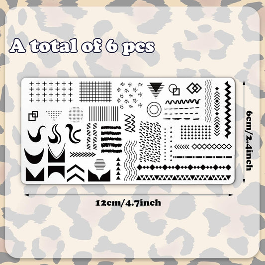 Whaline 6Pcs Animal Print Nail Plates Stamping Set Leopard Print Stamp Templates Nail Art Plates for DIY Print Manicure Salon Design Gift
