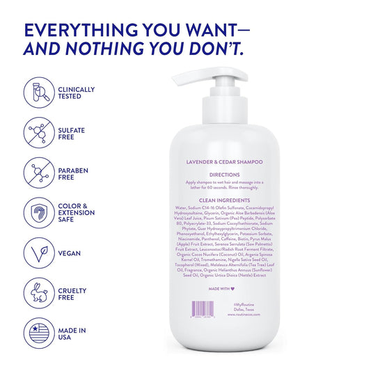 Routine Wellness Anti-Thinning Shampoo for Thinning Hair - Biotin DHT Blocker Women & Men - Color Safe Shampoo for Hair Loss & Healthy Hair - Lavender & Cedar 14oz (Pack of 2)