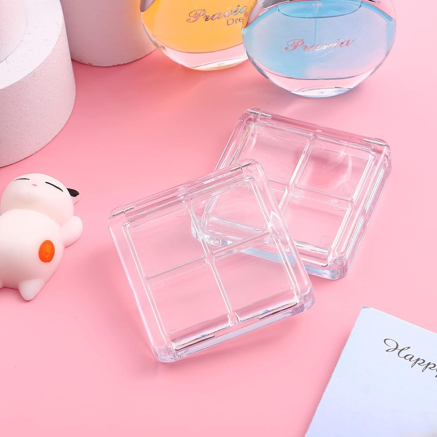 Beaupretty 8 Pieces Empty Eyeshadow Pallet 4 Grids Eye Shadow Lipstick Storage Case Box Clear Makeup DIY Cosmetic Organizer Container