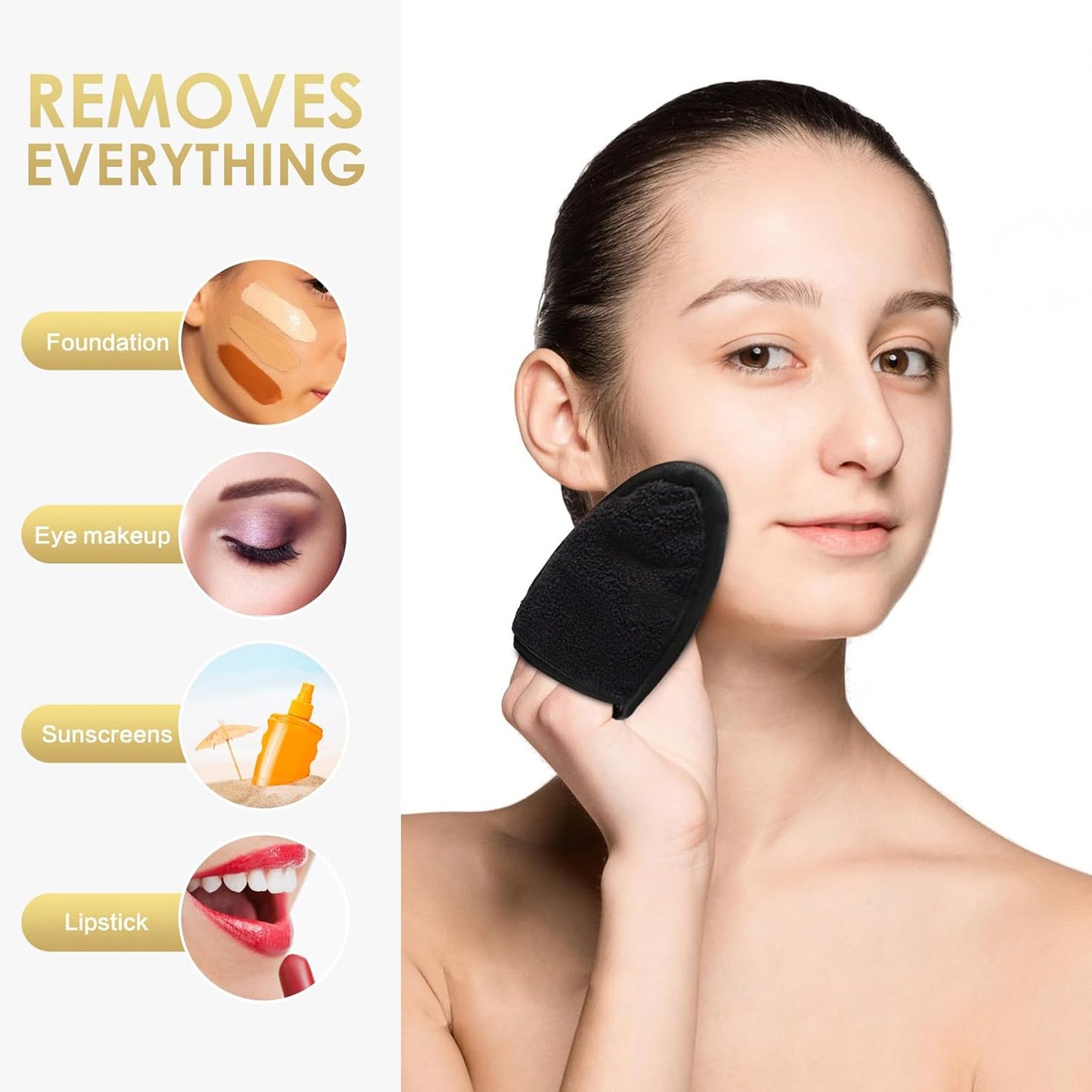 SINLAND Reusable Makeup Remover Pads For Face,Eye,Lips Microfiber Gentle Facial Cleansing Cloths for All Skin Types Friendly for Makeup Remover With Laundry Bag Black Pack of 12