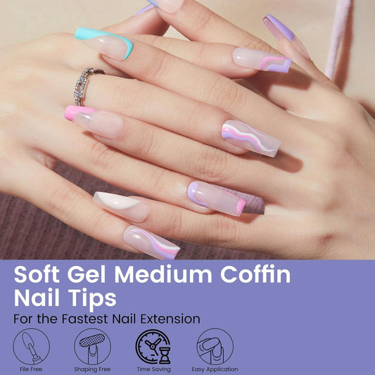 Medium Square Nail Tips: 240PCS Soft Gel Clear Square Pre-Shaped Nails Tips, 12 Sizes Full Cover Fake Press on Nails for Acrylic Nail Tip Home DIY Salon Nails