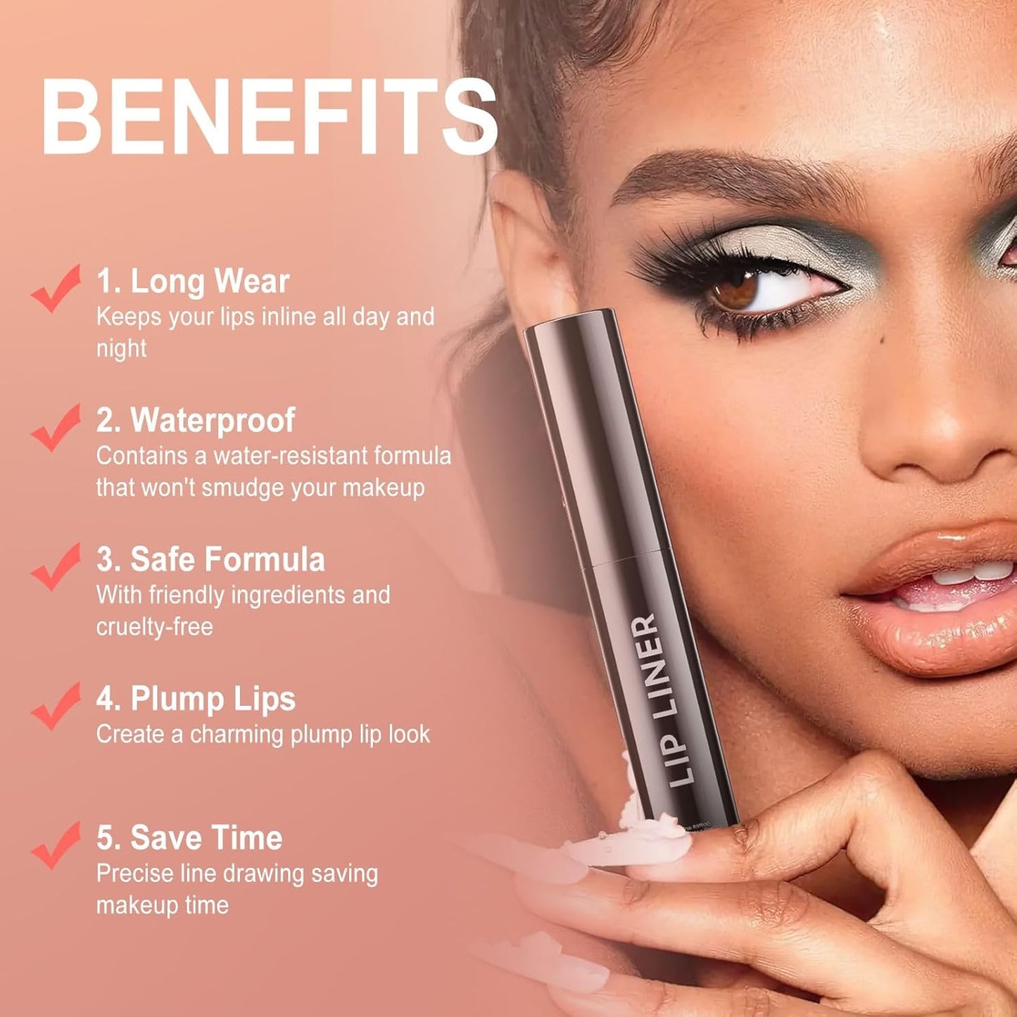 OETUIOW Lip Stain Long Lasting & Waterproof Lip Liner, Non-Stick Cup Highly Pigmented Natural Finish, Lip Gloss for All-Day Color Hold (Nude)