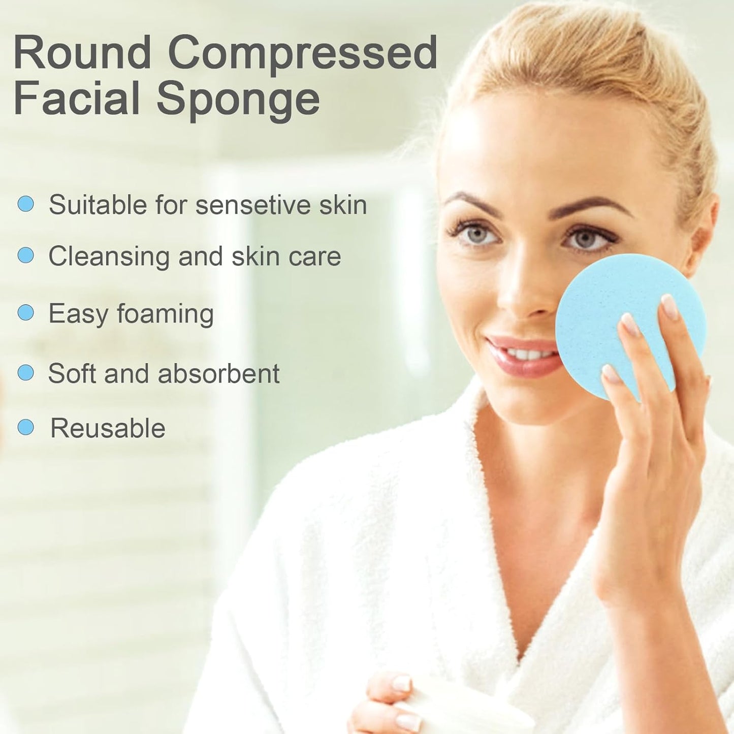 120 Count Compressed Facial Sponges, Face Cleansing Sponge for Estheticians Spa Wash Round Makeup Removal Sponge Pads for Women,Girls Compress Exfoliating Removal Sponge (White & Blue)