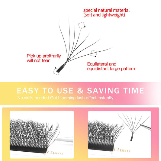 W Lash Extensions Supplies 7D Eyelash Extensions W Shape 0.07mm Thickness D Curl 14mm Premade Fans Easy Fan Lashes Volume Matte Black 12 Rows Crisscross Eye Lashes(W-7D-0.07-D,14mm)