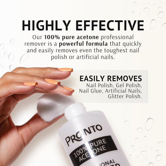 Pronto 16 Oz Acetone Nail Polish Remover and Nail Cuticle Oil Duo, 100 Percent Pure Acetone for Natural, Gel, Acrylic Nails, Cuticle Oil Drops for Repairing Damaged Cuticles and Nail Hydration