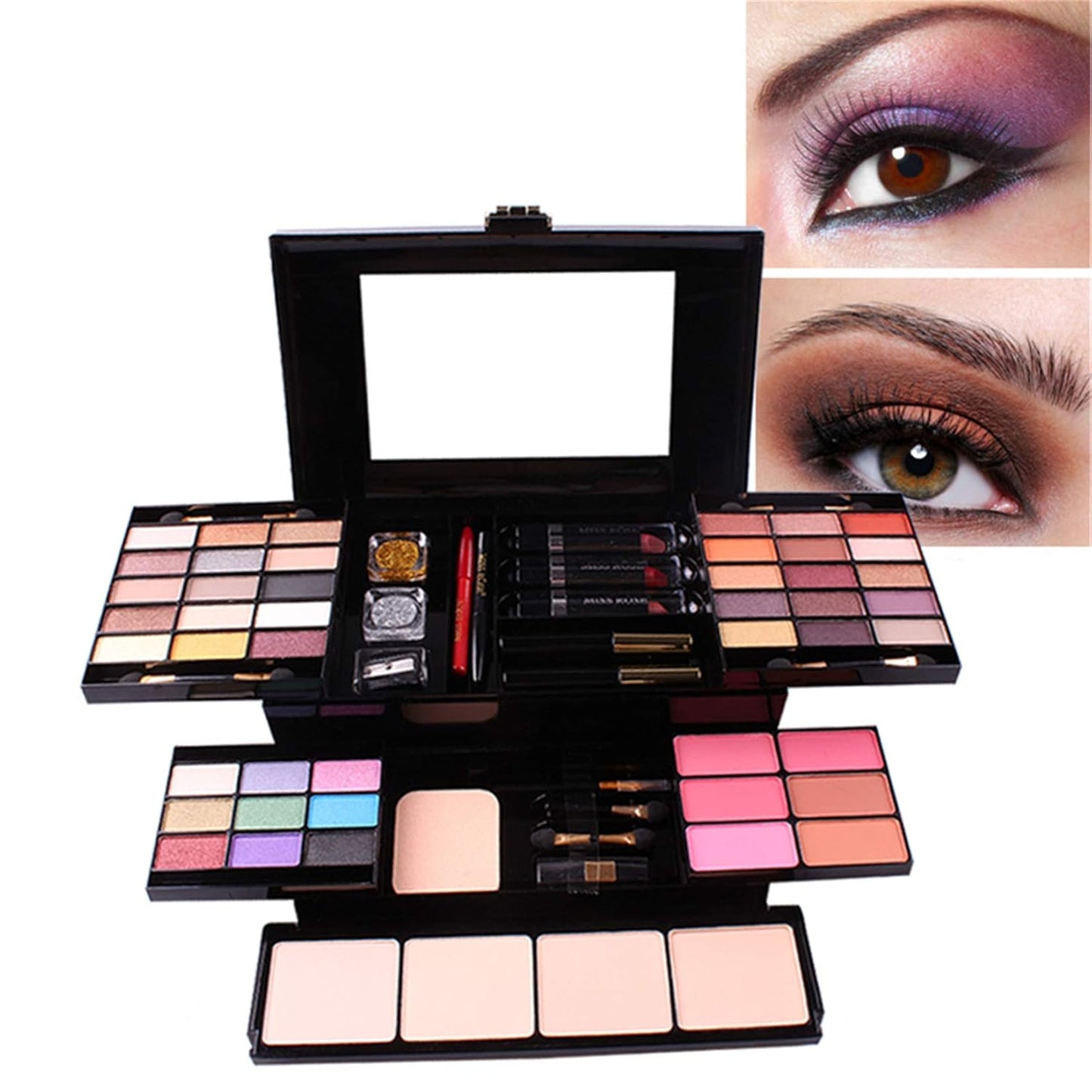 54 Colors All in one Makeup Gift Set Holiday Birthday Beauty Cosmetic Essential Starter Bundle Include 39 Eyeshadow Palette, 6 Blush, 6 Sponge Stick, 4 Compact Powder, 3 Lipstick, Eyeliner