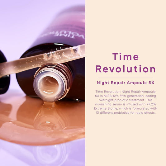 MISSHA Time Revolution Night Repair Face Serum Ampoule (5th Gen) - Overnight Probiotic Skincare for Revitalization and Radiance, 1.69 Fl Oz