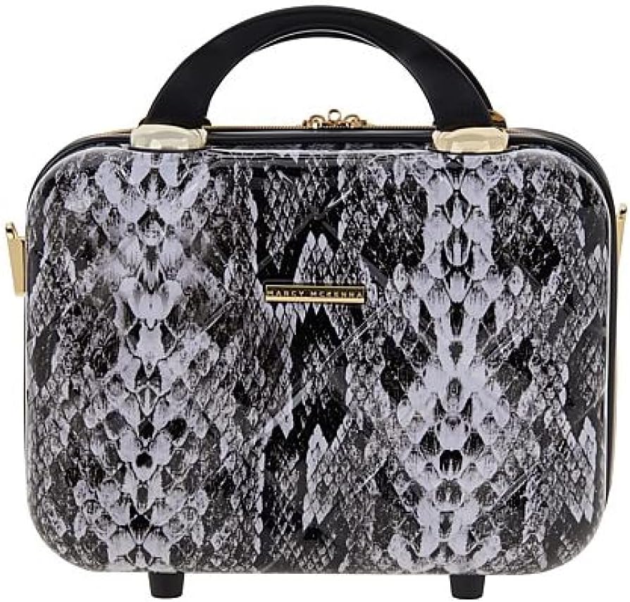 2-in-1 Essential St. Tropez Design Beauty Case - Black/Cream Python, Rose Gold