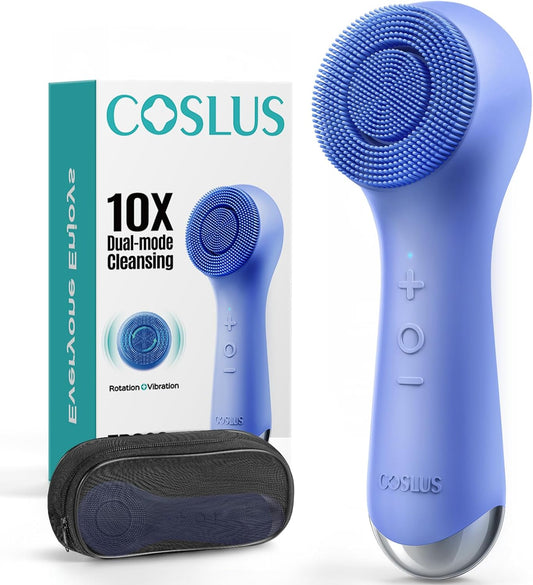 COSLUS Face Scrubber Facial Cleansing Brush: 2 in 1 Spin and Vibration Patented Tech, Silicone Electric Exfoliator Scrubber with Automatic Foaming, Waterproof Face Cleanser Brush for Men and Women