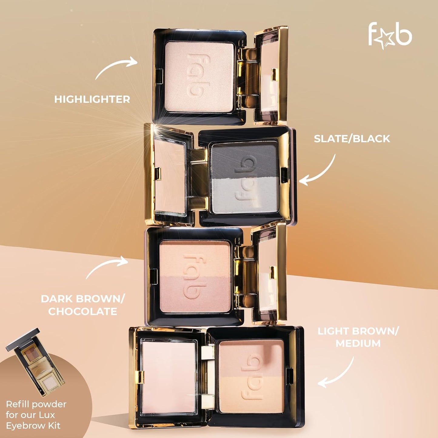 Lux Eyebrow Kit Refill Powder - Soft and Natural Eyebrow Definition for Dark Brown/Chocolate Brows On-The-Go