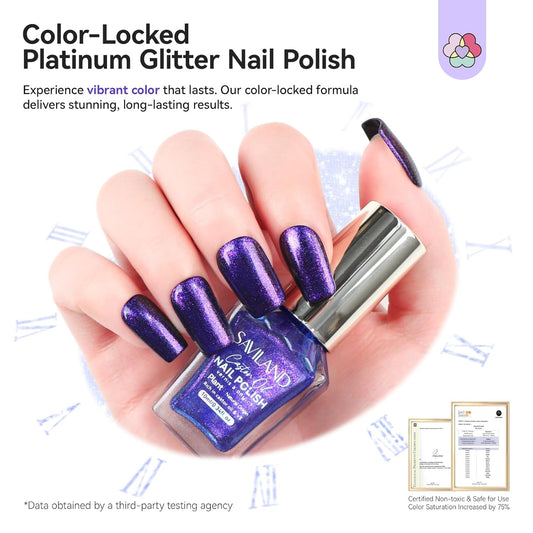 SAVILAND Color Artistry Blue Purple Chameleon Nail Polish - 7 Days Shimmer Holographic Glitter Fingernail Polish Air Fast Dry, Blue to Purple Color Shift Multichrome Metallic No Require Cured