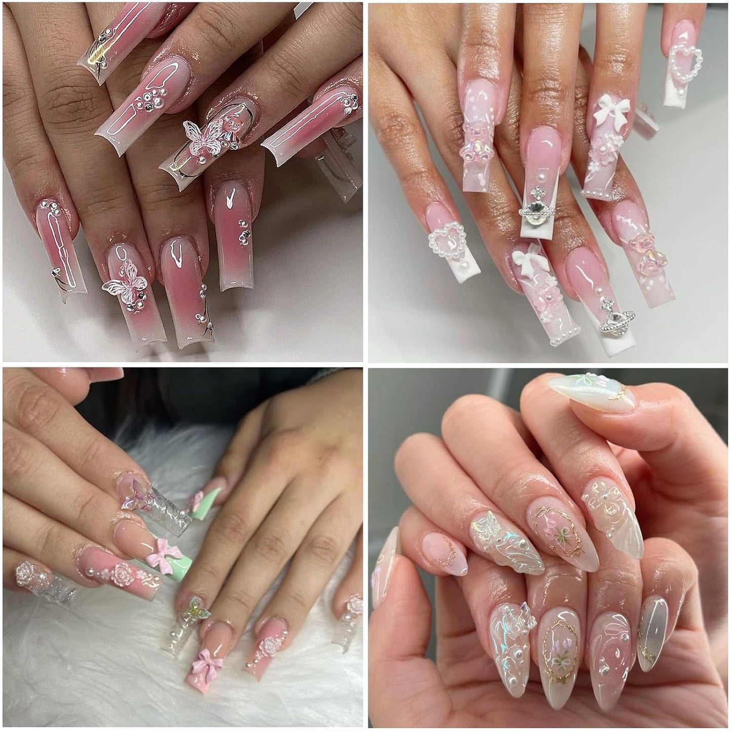 Nail Art Charms Flatback Nail Pearls Rhinestones with Rhinestones Glue Gel Flower Butterfly Nails Gems Supplies Accessories Clear Rhinestone for Women Nails Design Decoration