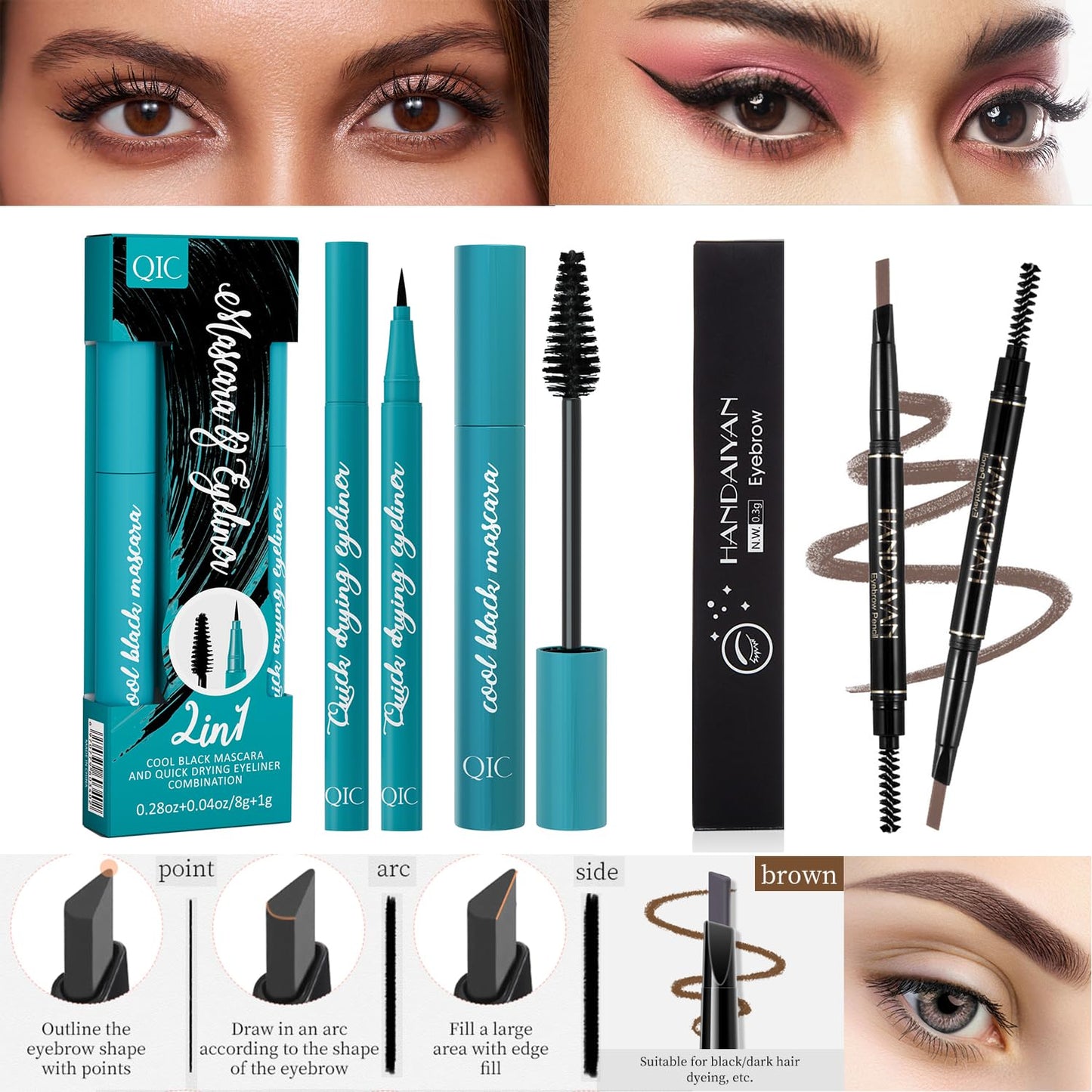 All In One Makeup Kit Full Kit, 3 Pcs Cream Contour Sticks,12 Colors Eyeshadow Palette,Full Coverage Foundation, 6 Colors Lipstick Set, Waterproof Eyeliner and Mascara(104# Buff Beige)