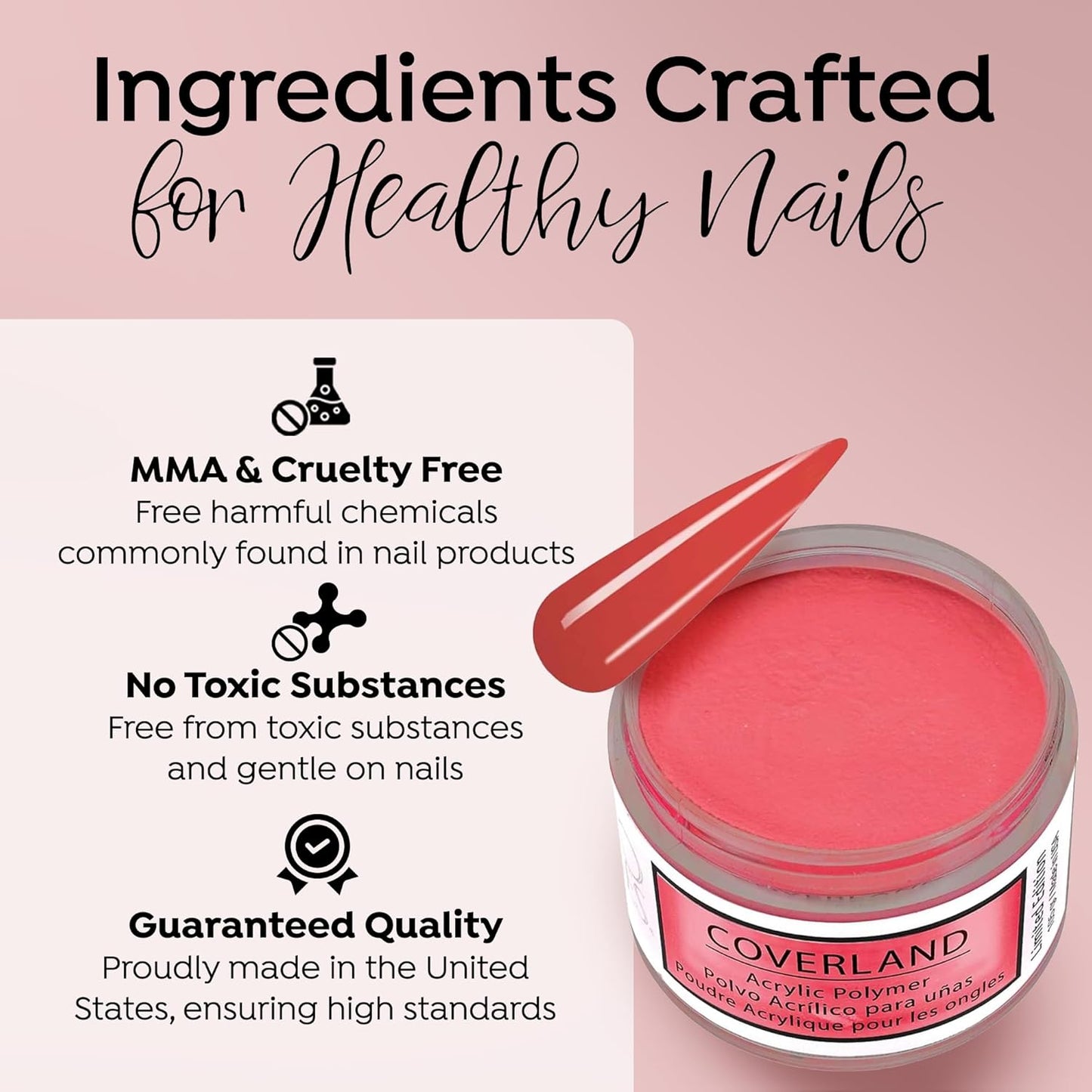 Tones Coverland Acrylic Nail Powder "Hibiscus Flame" - Limited Edition Acrylic Powder for Nail Design, Sculpting, and Masking Nail Bed Imperfections - (1.5 Oz)