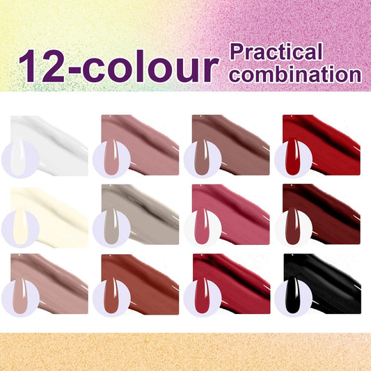 Gradient Painting Gel, 12 Colors Ombre Gel Nail Polish for Pigmented Pat Painting Gel French Manicure No-wipe Soak of UV DIY Art Home Salon Palette Chiffon Hues